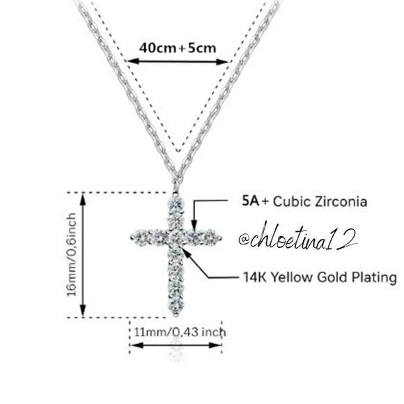 New 14k Gold Plated CZ Cross Necklace Choose Color - Picture 8 of 10